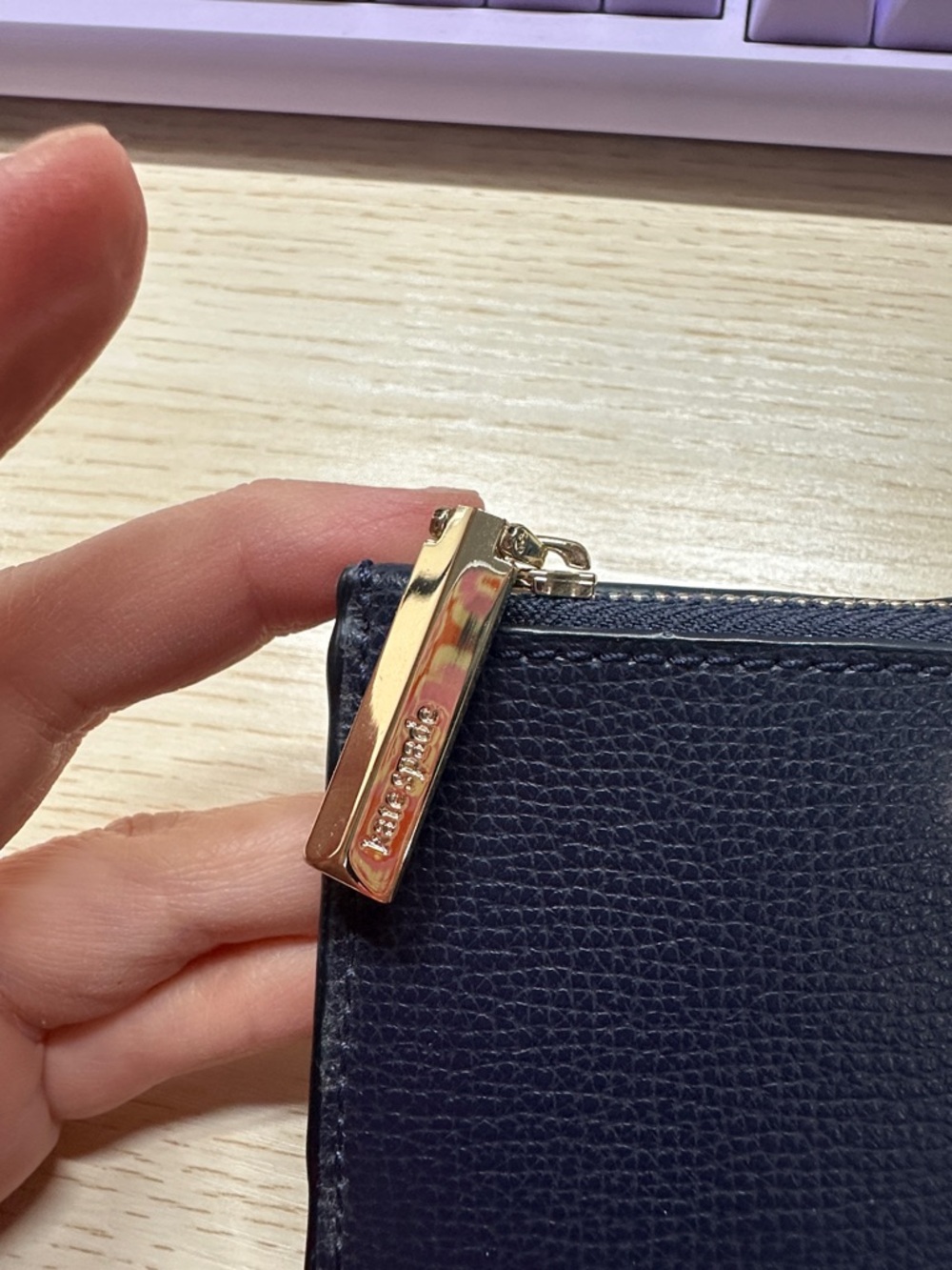 kate spade Navy Pebbled Leather Zip Wallet with Gold Hardware - Picture 2 of 6